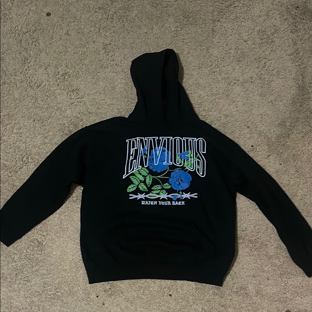 Black Hoodie with Blue and Green Graphic
